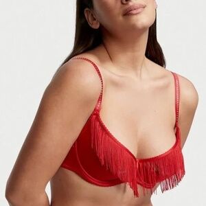 New! Victoria's Secret Very Sexy Fringe Open Quarter Cup Bra, red 16127